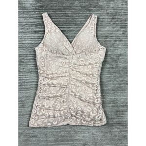 Poof!‎ Top Womens Large Pink Lace Overlay Sleeveless Polyester Blend